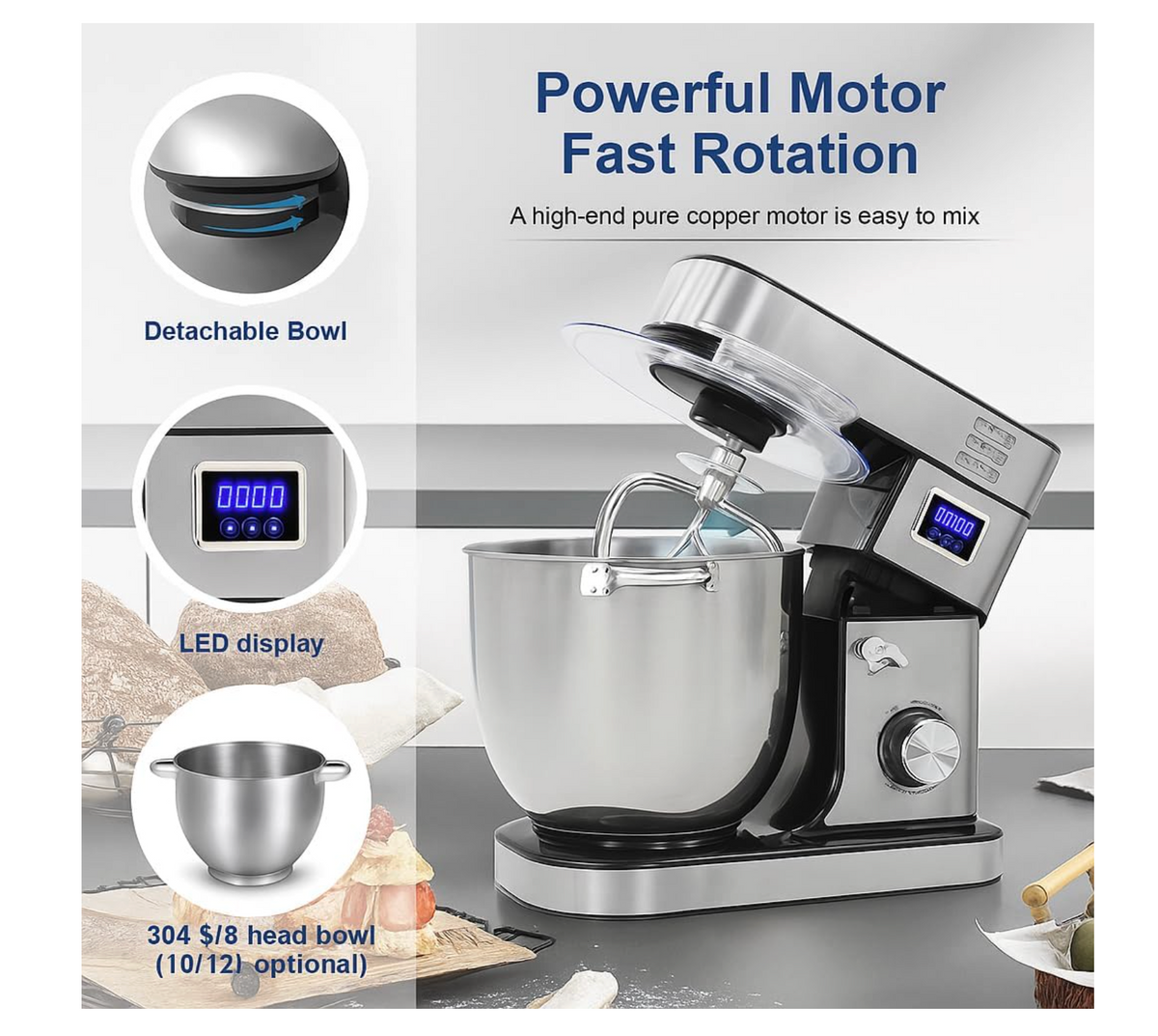 2000W Heavy-Duty Stand Mixer – 6 Speeds, 12L Stainless Steel Bowl, Tilt-Head Design, Ideal for Bread, Cake, Cookies & Large Batch Mixing