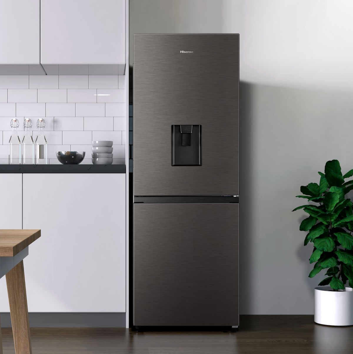 Hisense 263L Bottom Freezer Fridge with Water Dispenser-Titanium Inox